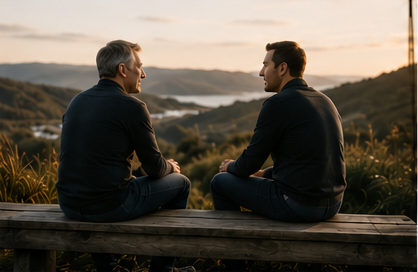 Two men having a thoughtful conversation