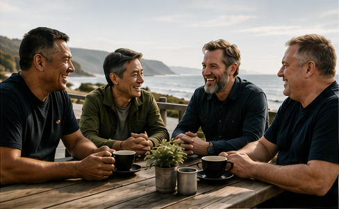 Four men having coffee